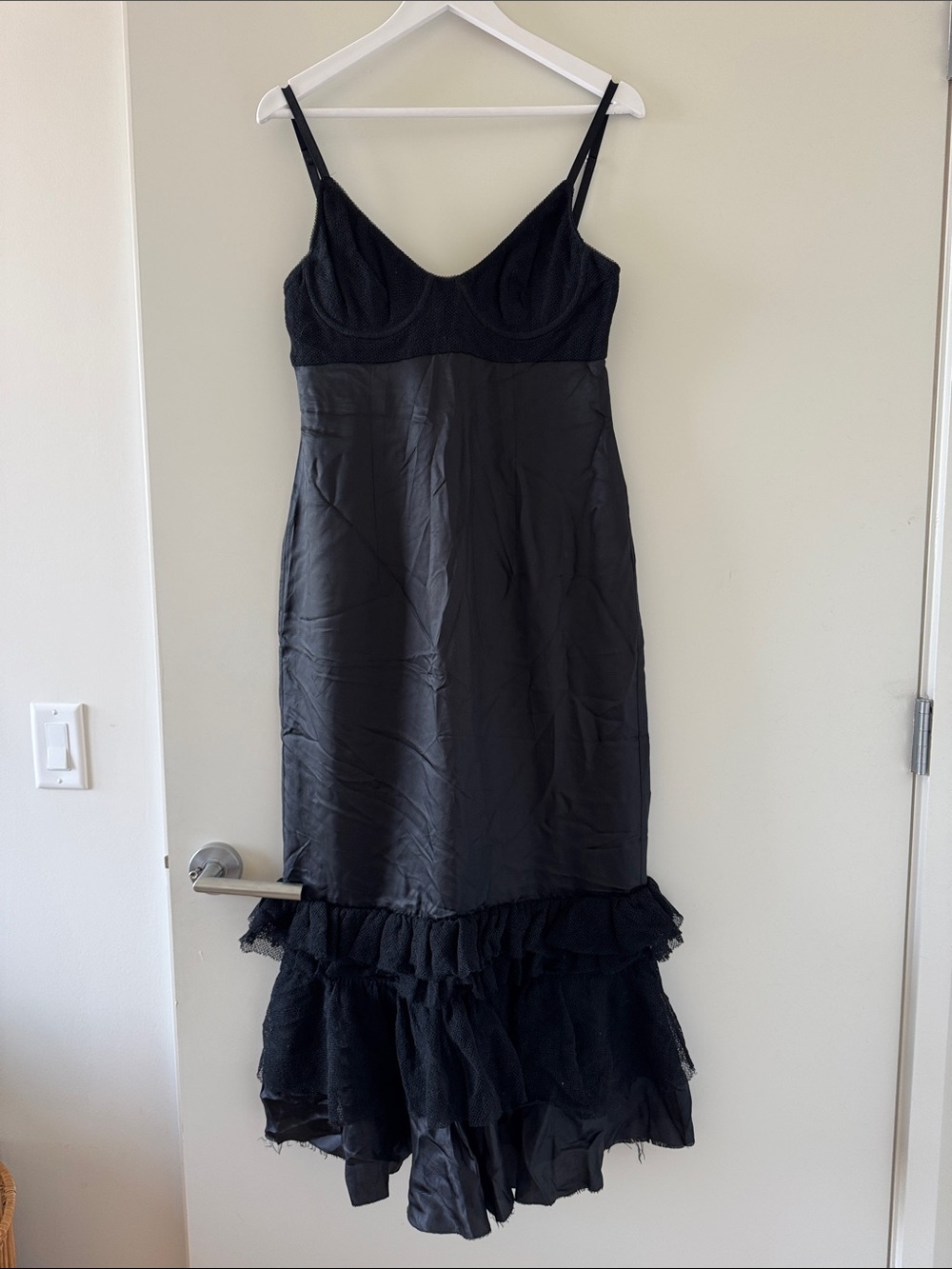 Black Slip Dress with Ruffle Hem